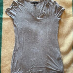 White House Black Market Light Gray V-Neck Tee